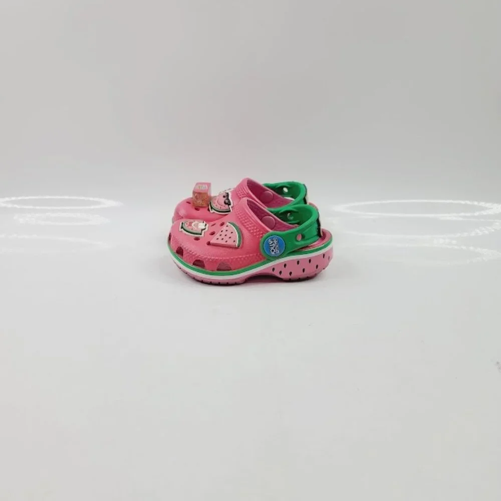 Crocs Girl's Pink Green Classic Rancher Adjustable Slip-On‎ Casual Clogs Size 4